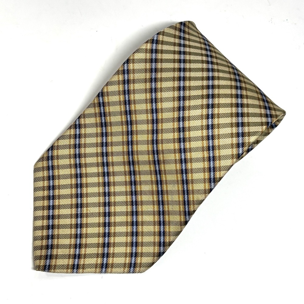 Mallory & Church Tie Mens OS Gold Blue Plaid 100% Silk Necktie Preppy Ivy League